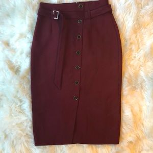 WHBM Dark Burgundy High-Waist Pencil Skirt